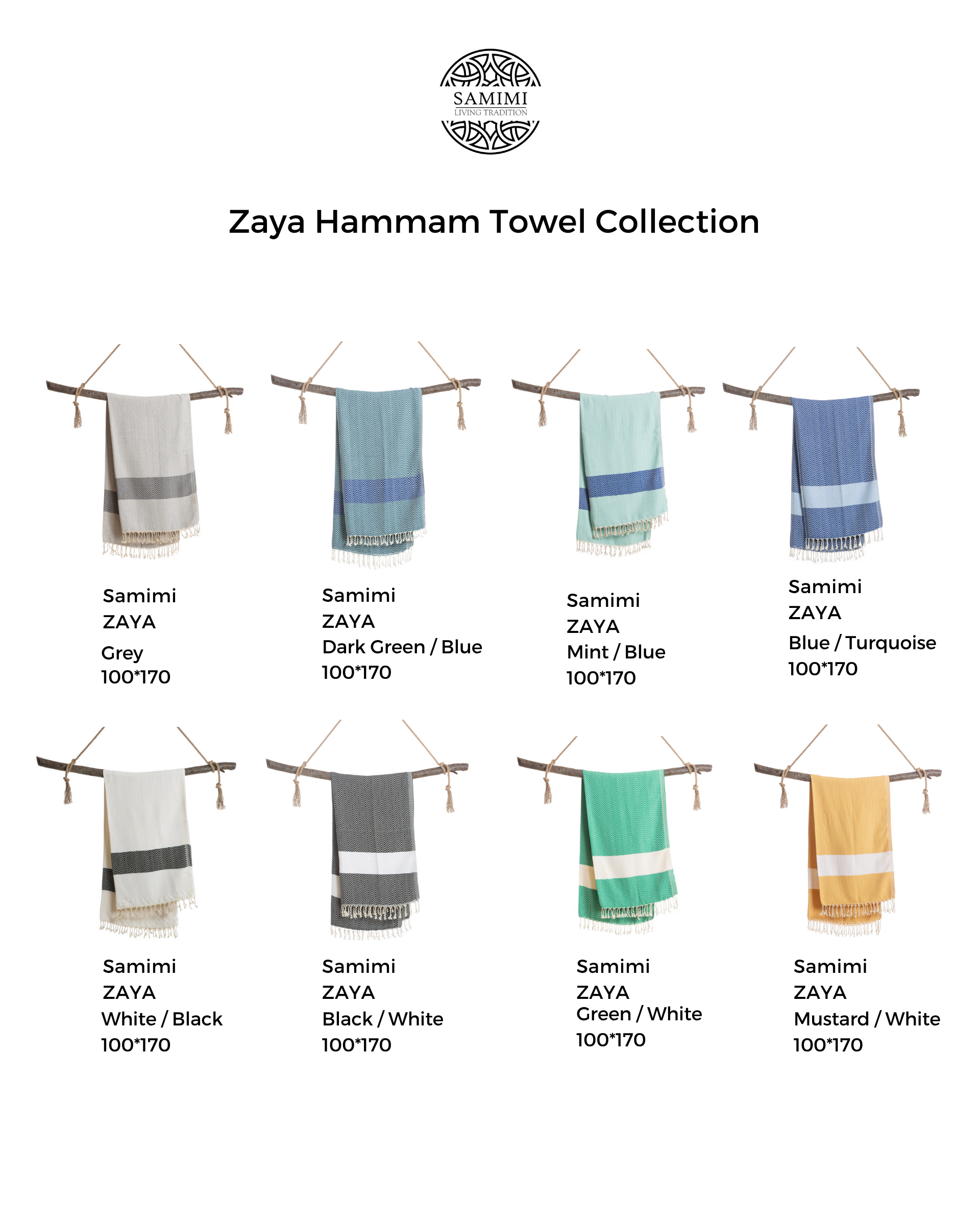 ZAYA Hammam Towel, Beach Towel, Pestemal - Mint / Blue