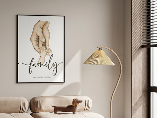 Familienposter mit Händen Personalisiere Namen I Haltende Hände I Wohnzimmer Schlafzimmer Bilder I Wand Deko I Kunstdruck I  ohne Rahmen