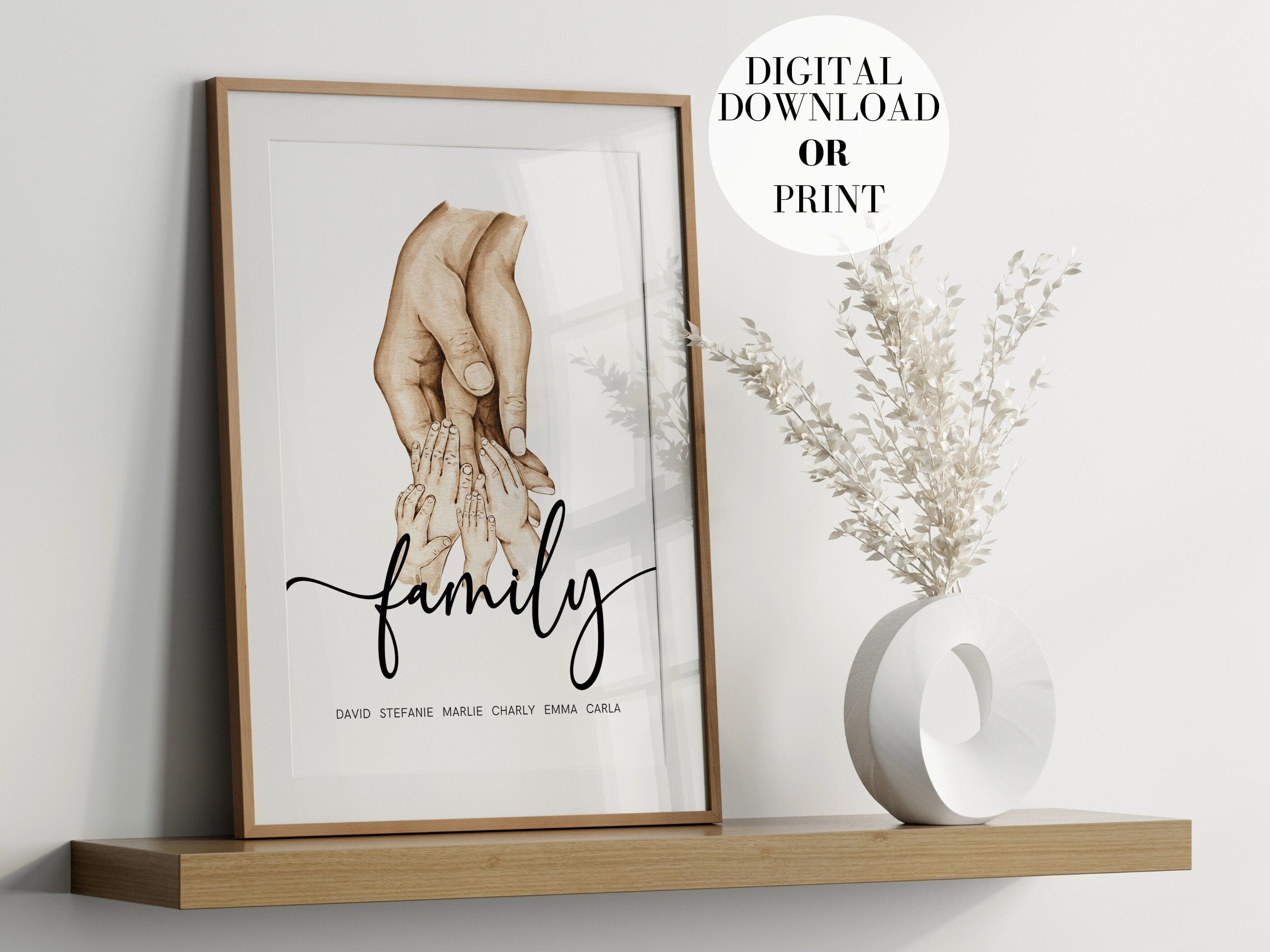 Familienposter mit Händen Personalisiere Namen I Haltende Hände I Wohnzimmer Schlafzimmer Bilder I Wand Deko I Kunstdruck I  ohne Rahmen