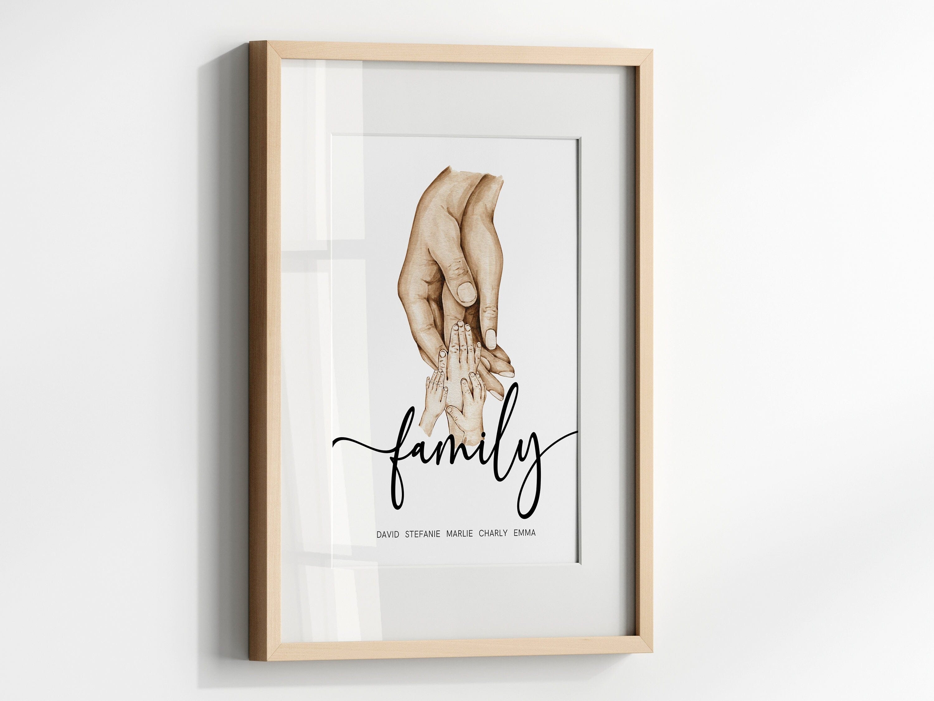Familienposter mit Händen Personalisiere Namen I Haltende Hände I Wohnzimmer Schlafzimmer Bilder I Wand Deko I Kunstdruck I  ohne Rahmen