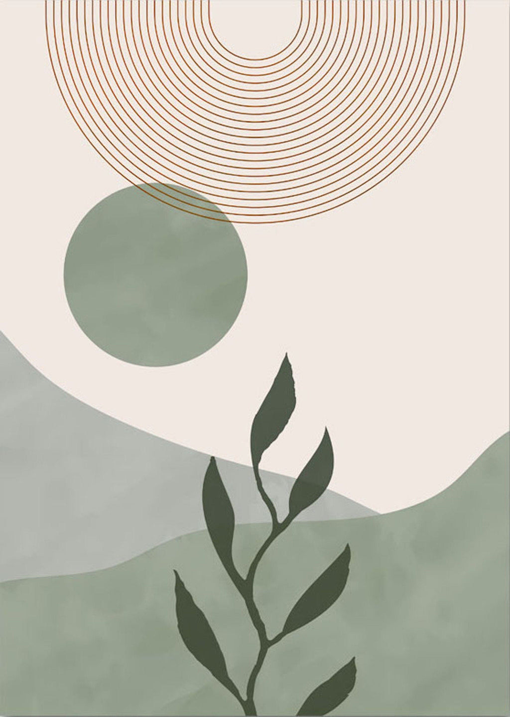 Poster Blätter Boho Geometrische Formen Grün | Bilder Wohnzimmer | Wandbilder Schlafzimmer | Deko Print ohne Rahmen | Bilder Set Kunstdruck
