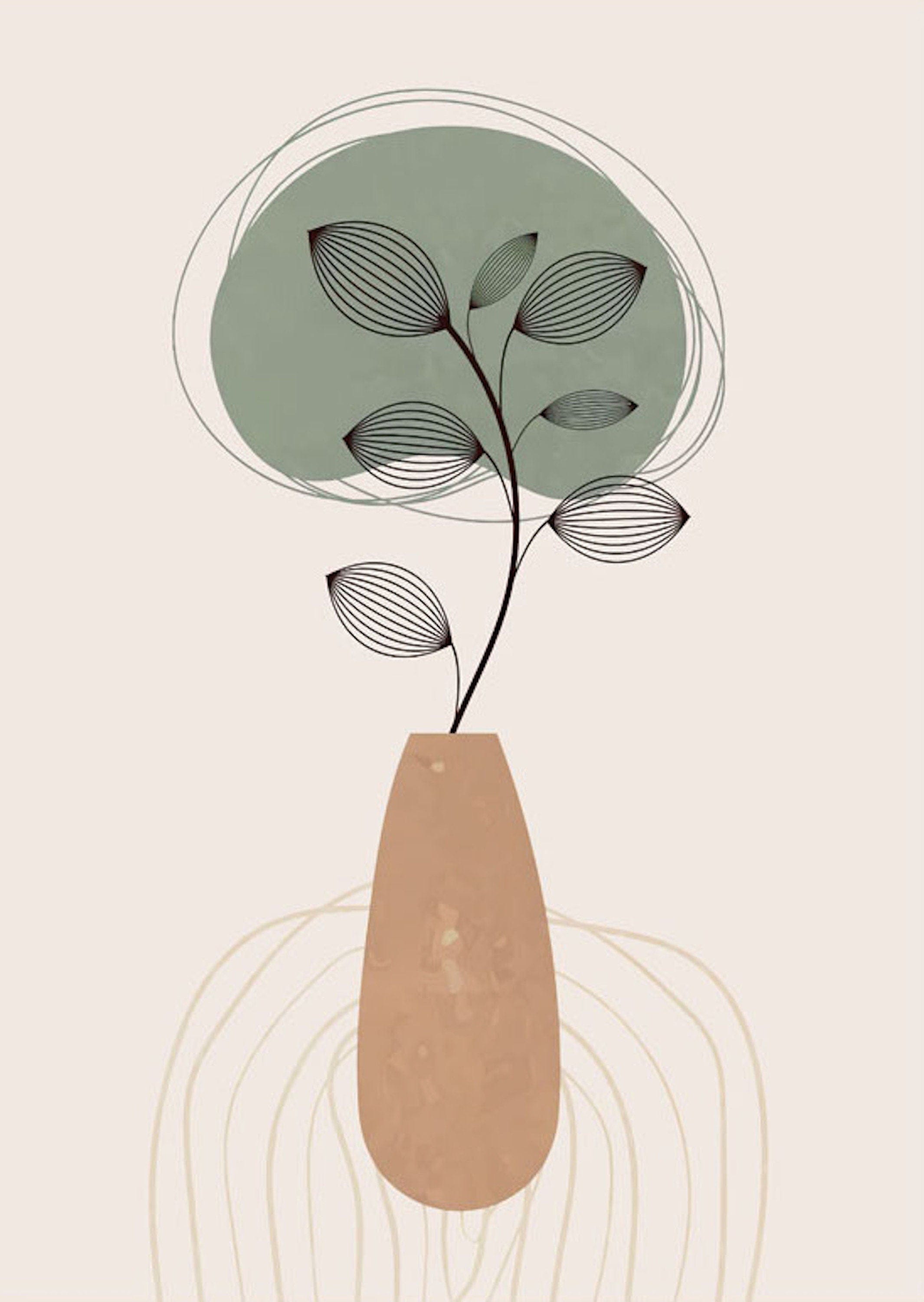 Poster Blätter Boho Geometrische Formen Grün | Bilder Wohnzimmer | Wandbilder Schlafzimmer | Deko Print ohne Rahmen | Bilder Set Kunstdruck