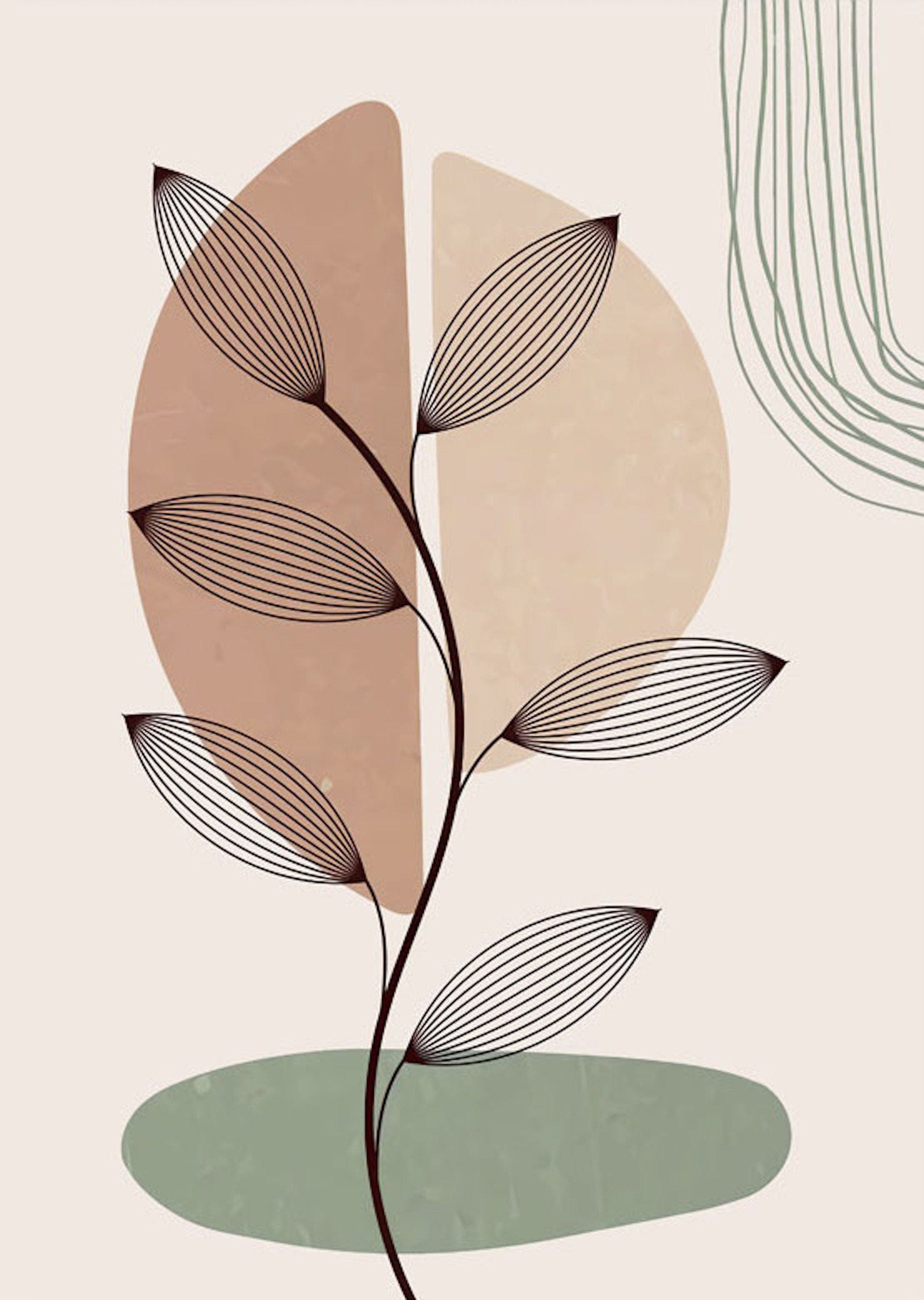 Poster Blätter Boho Geometrische Formen Grün | Bilder Wohnzimmer | Wandbilder Schlafzimmer | Deko Print ohne Rahmen | Bilder Set Kunstdruck