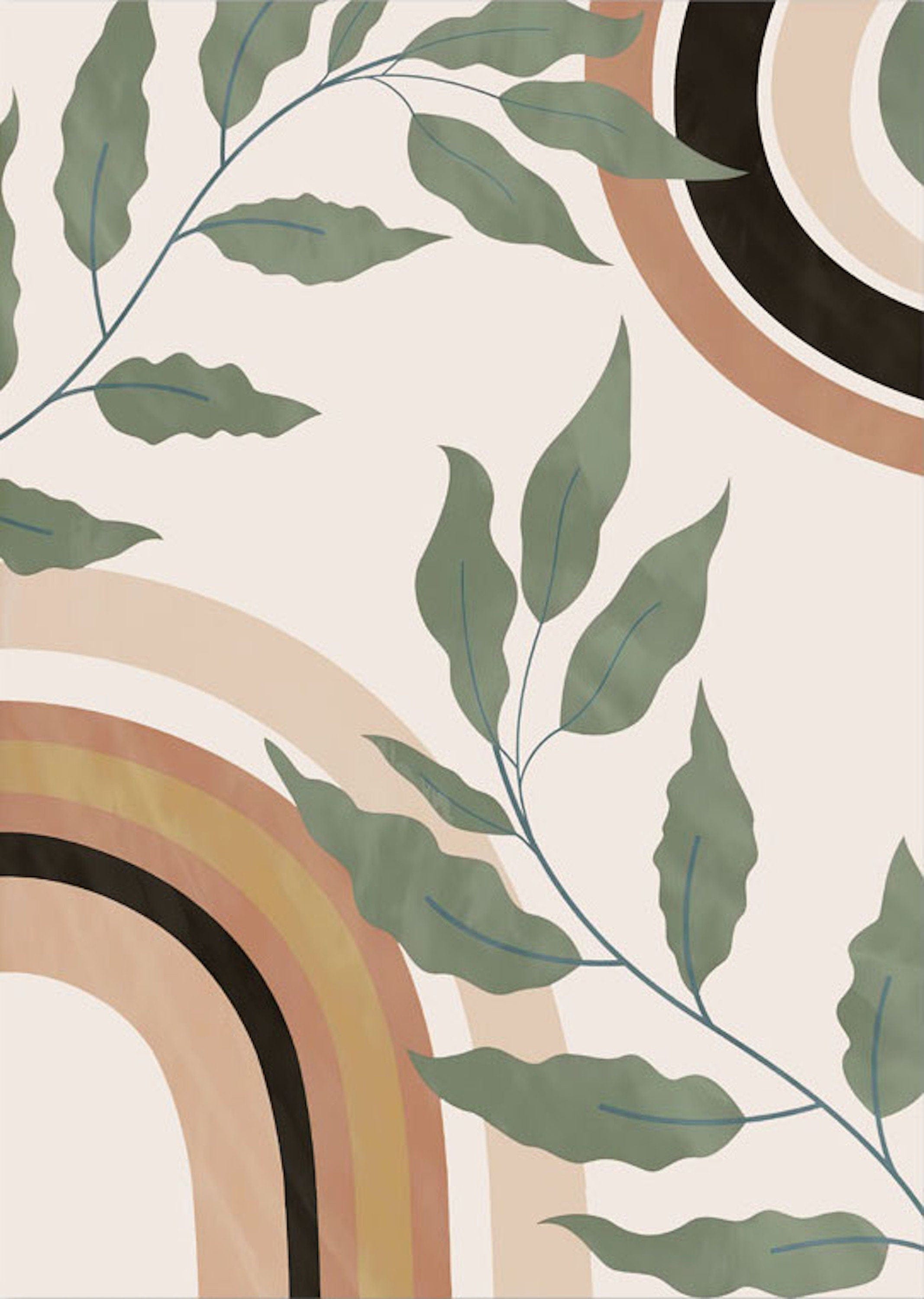 Poster Blätter Boho Geometrische Formen Grün | Bilder Wohnzimmer | Wandbilder Schlafzimmer | Deko Print ohne Rahmen | Bilder Set Kunstdruck