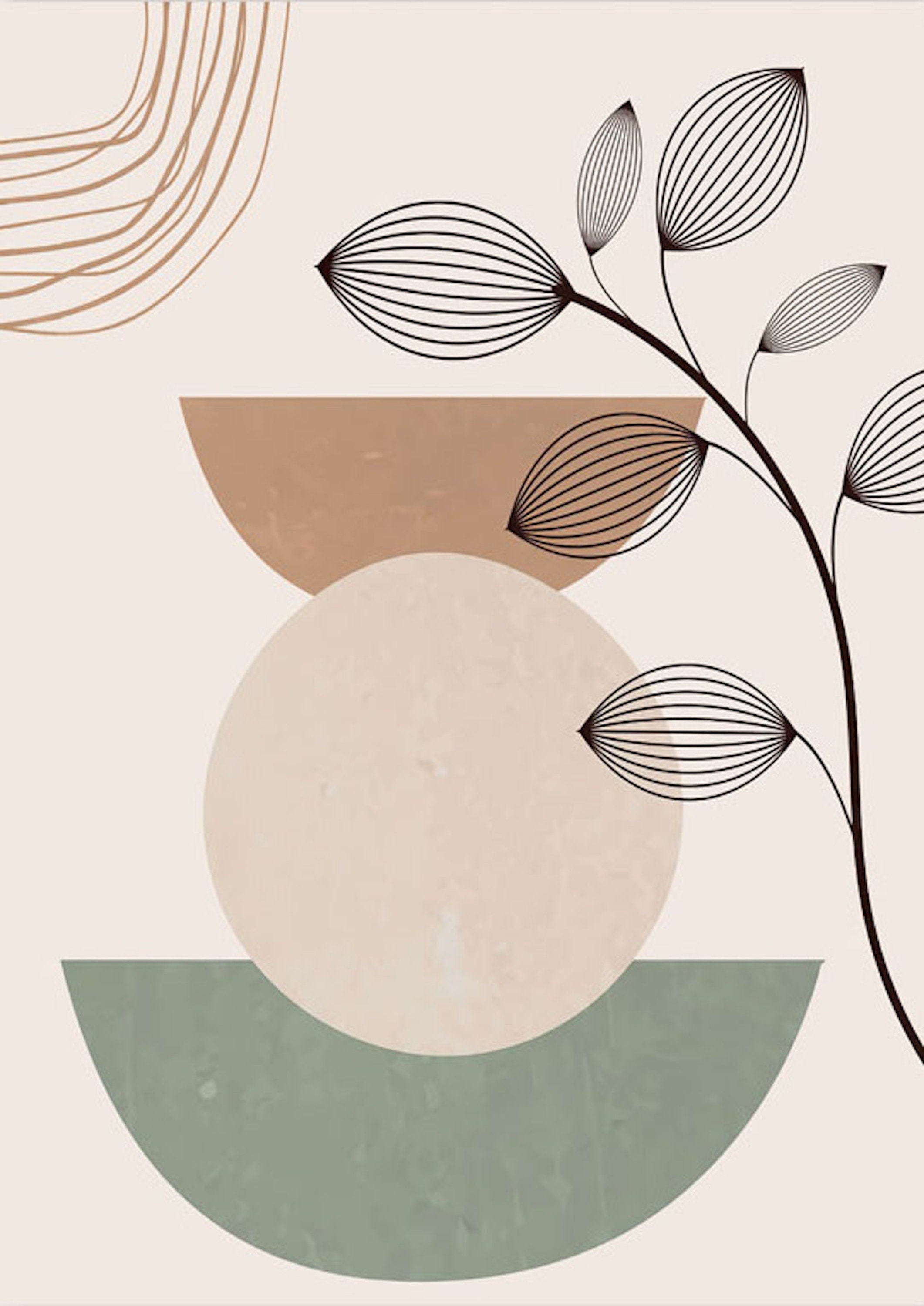 Poster Blätter Boho Geometrische Formen Grün | Bilder Wohnzimmer | Wandbilder Schlafzimmer | Deko Print ohne Rahmen | Bilder Set Kunstdruck