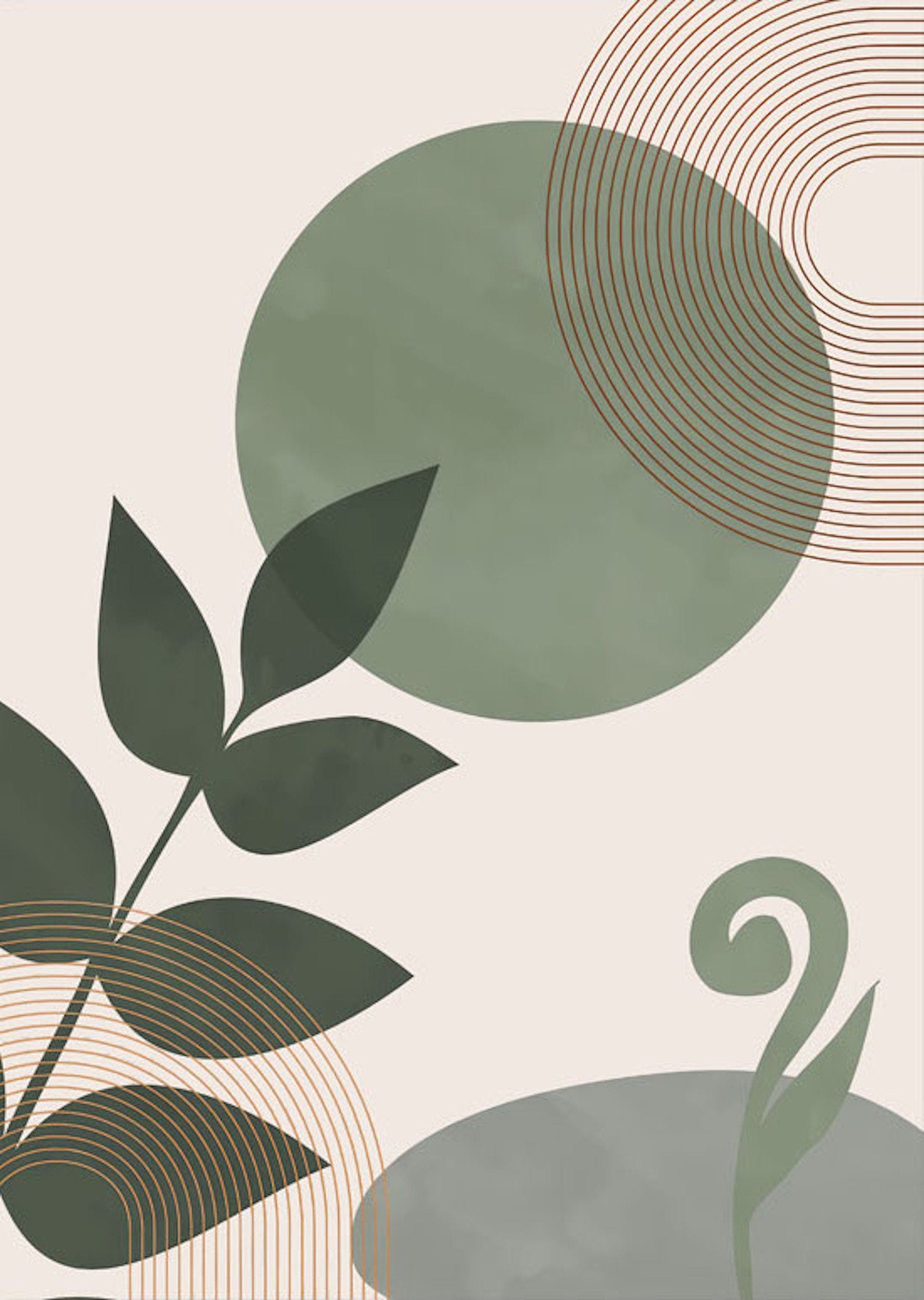 Poster Blätter Boho Geometrische Formen Grün | Bilder Wohnzimmer | Wandbilder Schlafzimmer | Deko Print ohne Rahmen | Bilder Set Kunstdruck