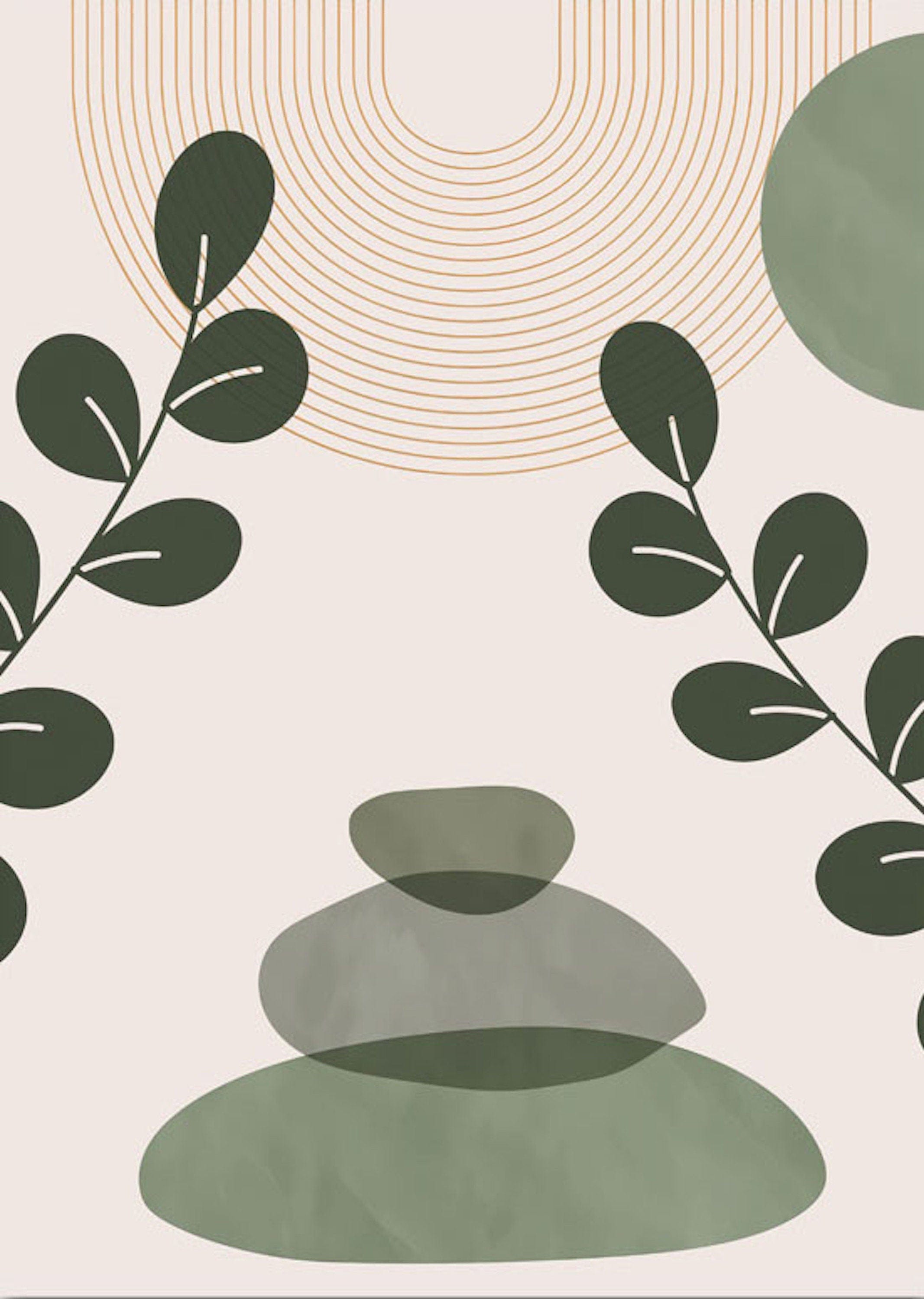 Poster Blätter Boho Geometrische Formen Grün | Bilder Wohnzimmer | Wandbilder Schlafzimmer | Deko Print ohne Rahmen | Bilder Set Kunstdruck